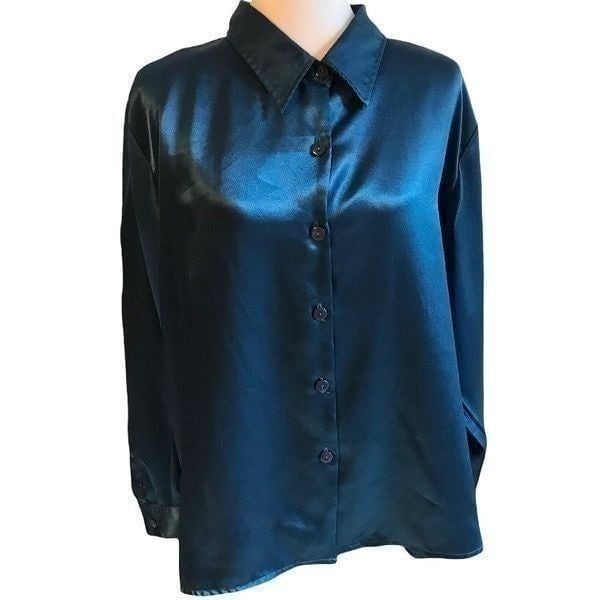 Mirror image blue satin button down blouse