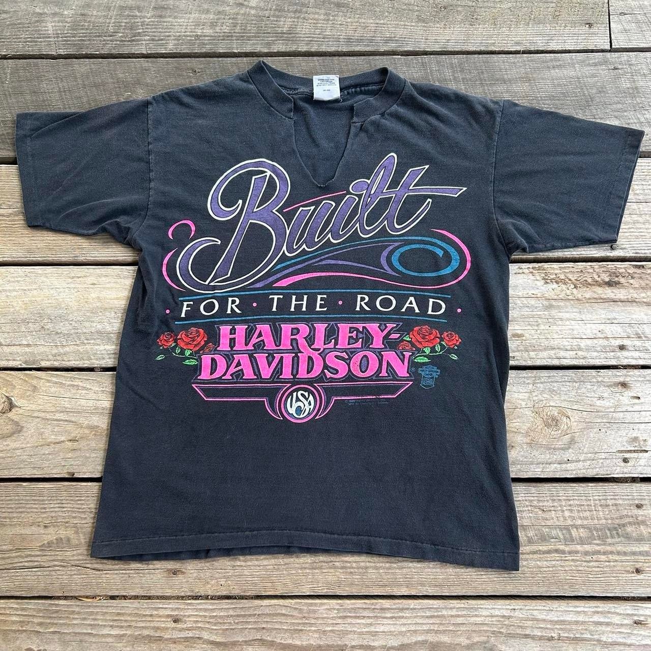 Vintage 1989 Harley Davidson Built For The Road Chopped Slit Graphic T Shirt