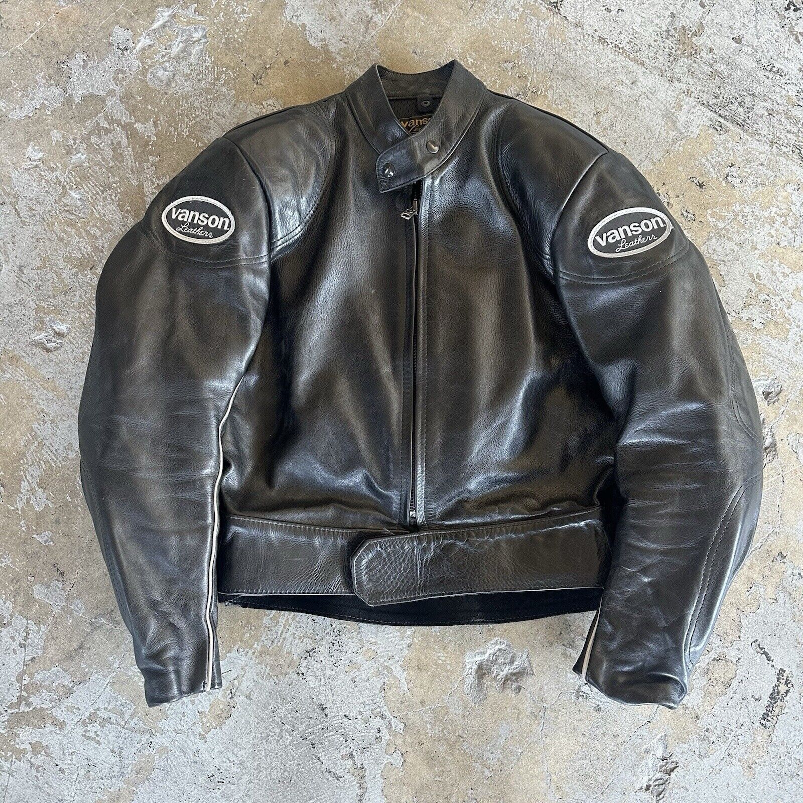 Vintage Vanson Leathers Black Motorcycle Leather Jacket Size 46 Made In USA