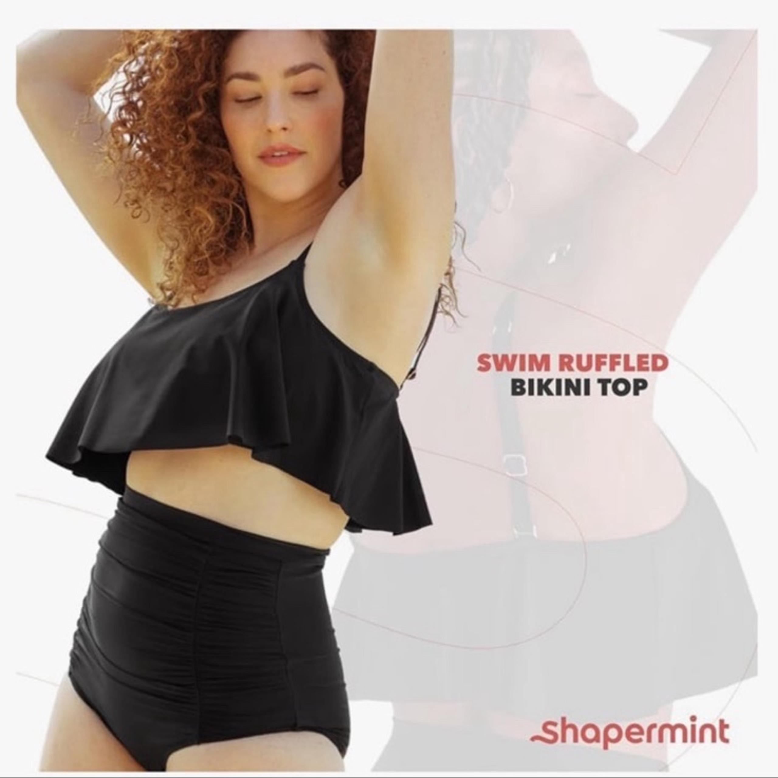 Shapermint Swim Black Ruffled Bikini Top, S