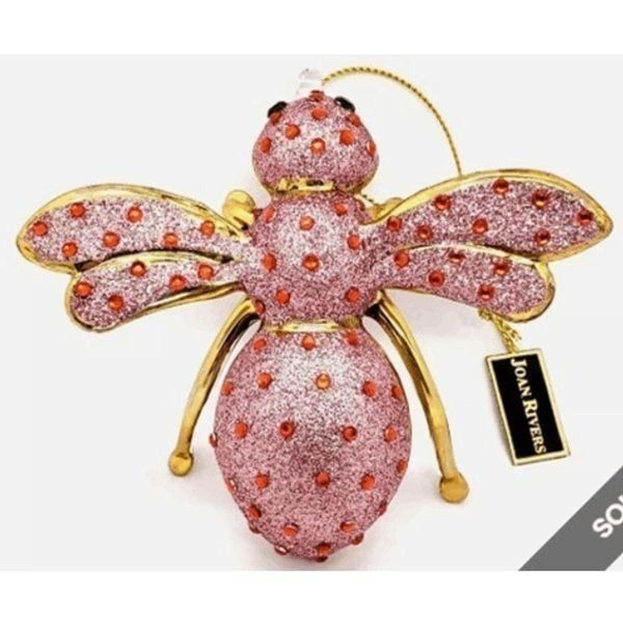 New in box Joan Rivers blown glass bee ornament pink XXV 2015