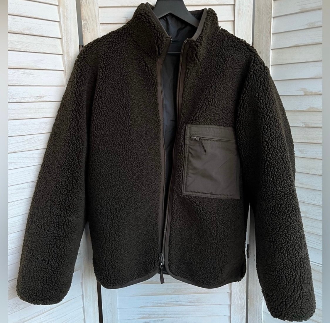 Uniqlo U x Lemaire Reversible Brown Sherpa Sleeve Black Jacket Size M