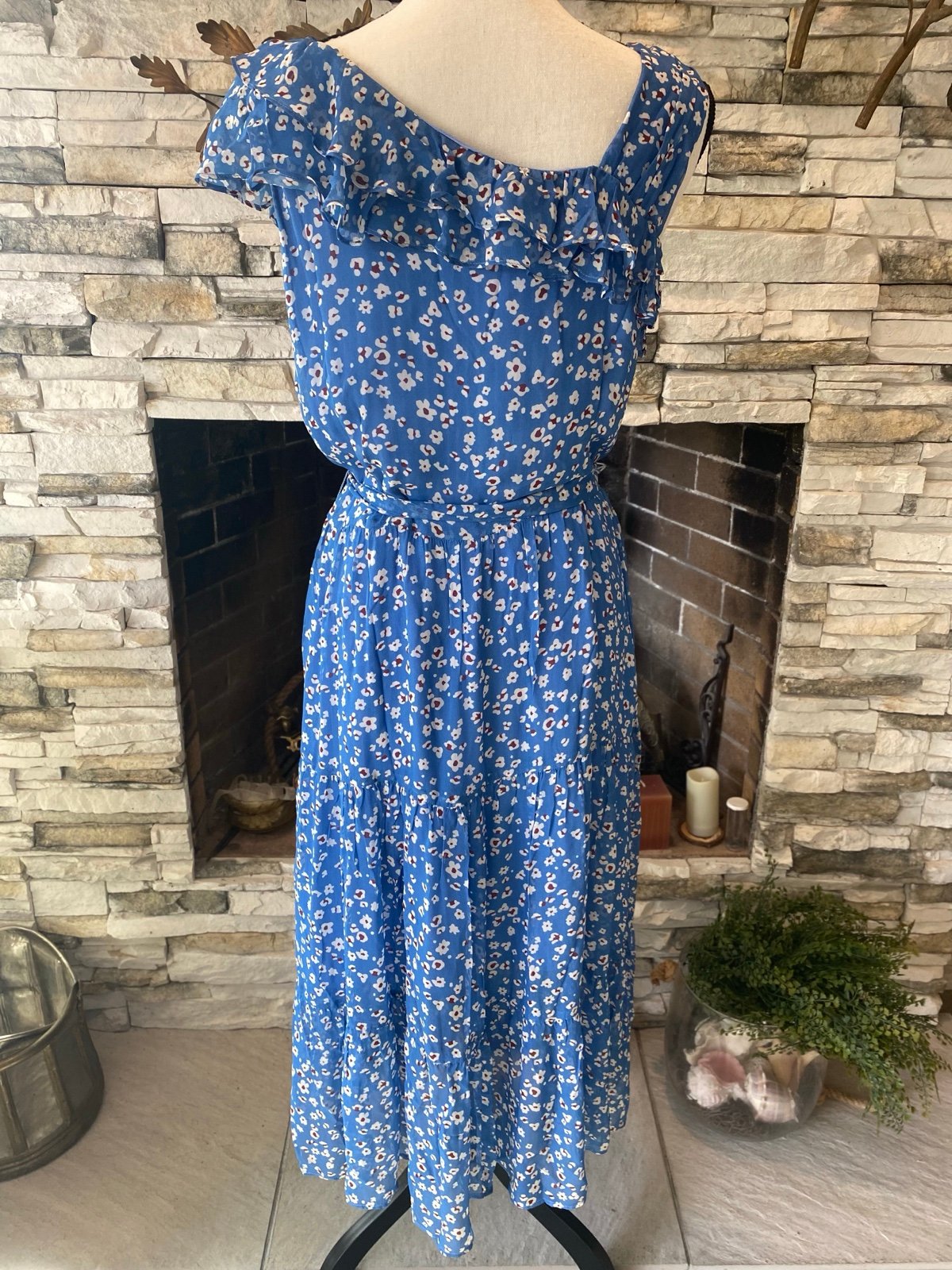 Amour Vert Dress Size L Blue Alexa-Brooklyn Floral 268 MSRP- Free Ship USA NWT