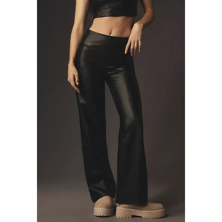 Electric & Rose Ella Faux Leather Pants Size Small Black Pull On Flare Bootcut