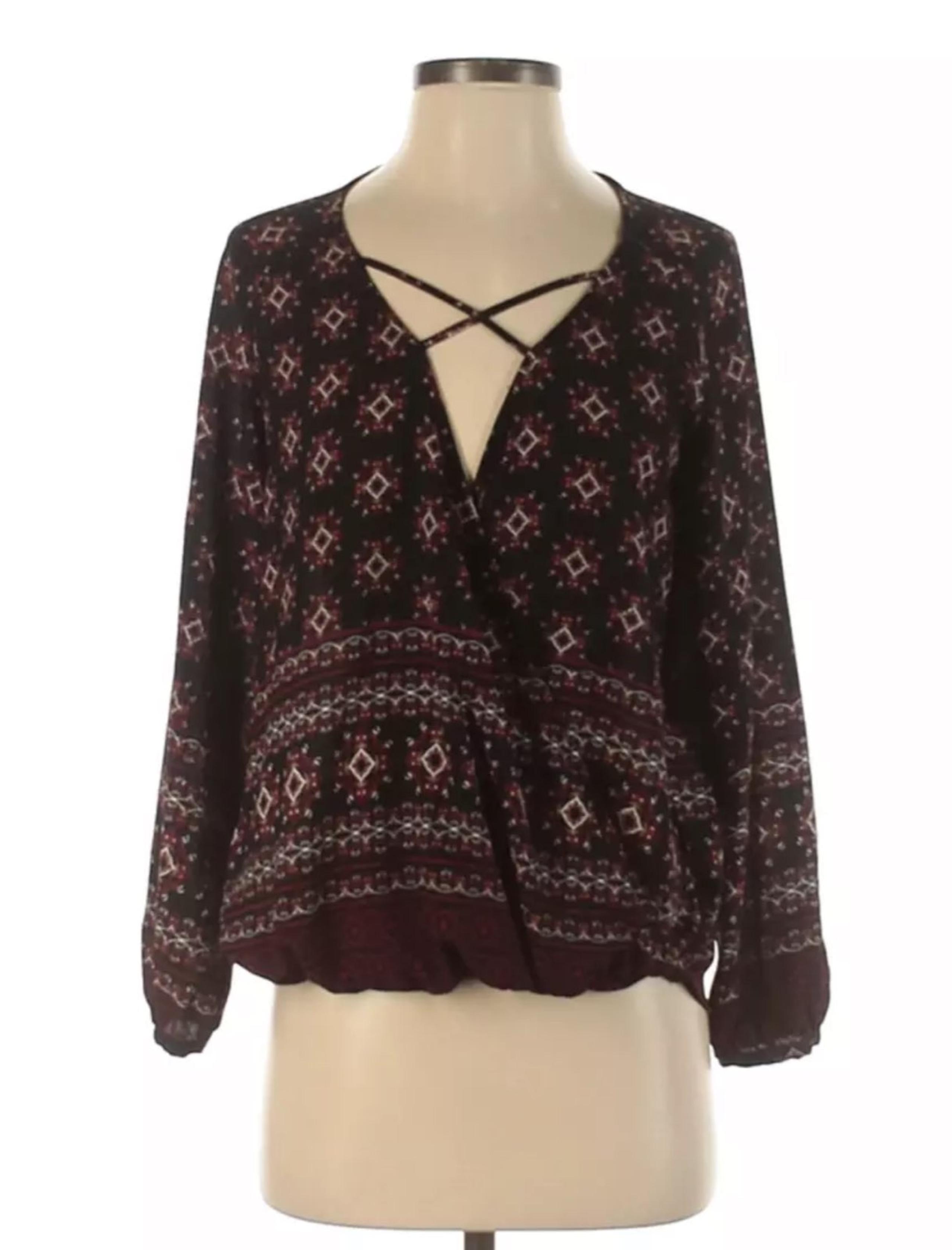 Harlowe & Graham Nordstrom Cross Front Patterned Women's Blouse Top Size X-Small