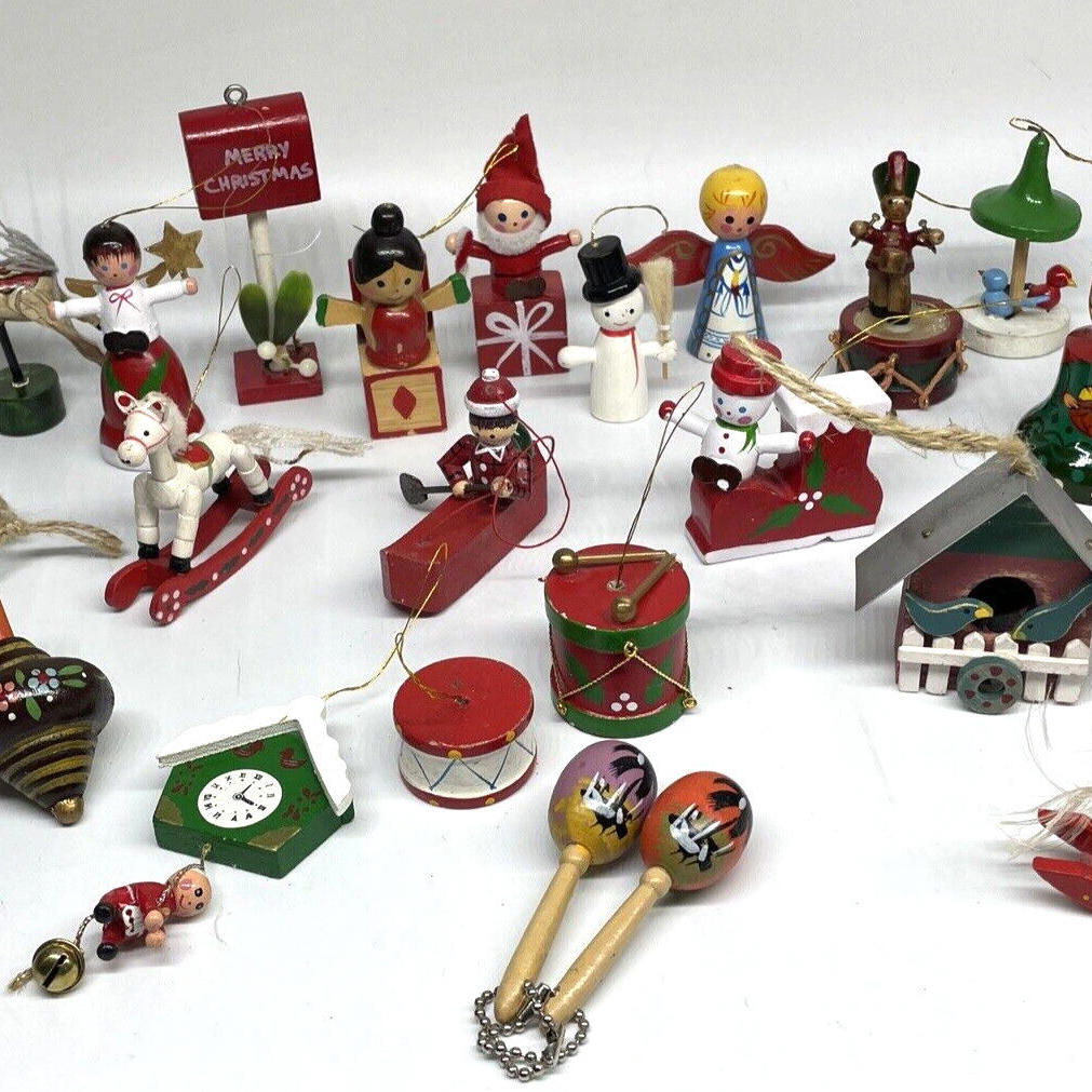 Lot of 25 Vintage Wooden Christmas Ornaments Small Size