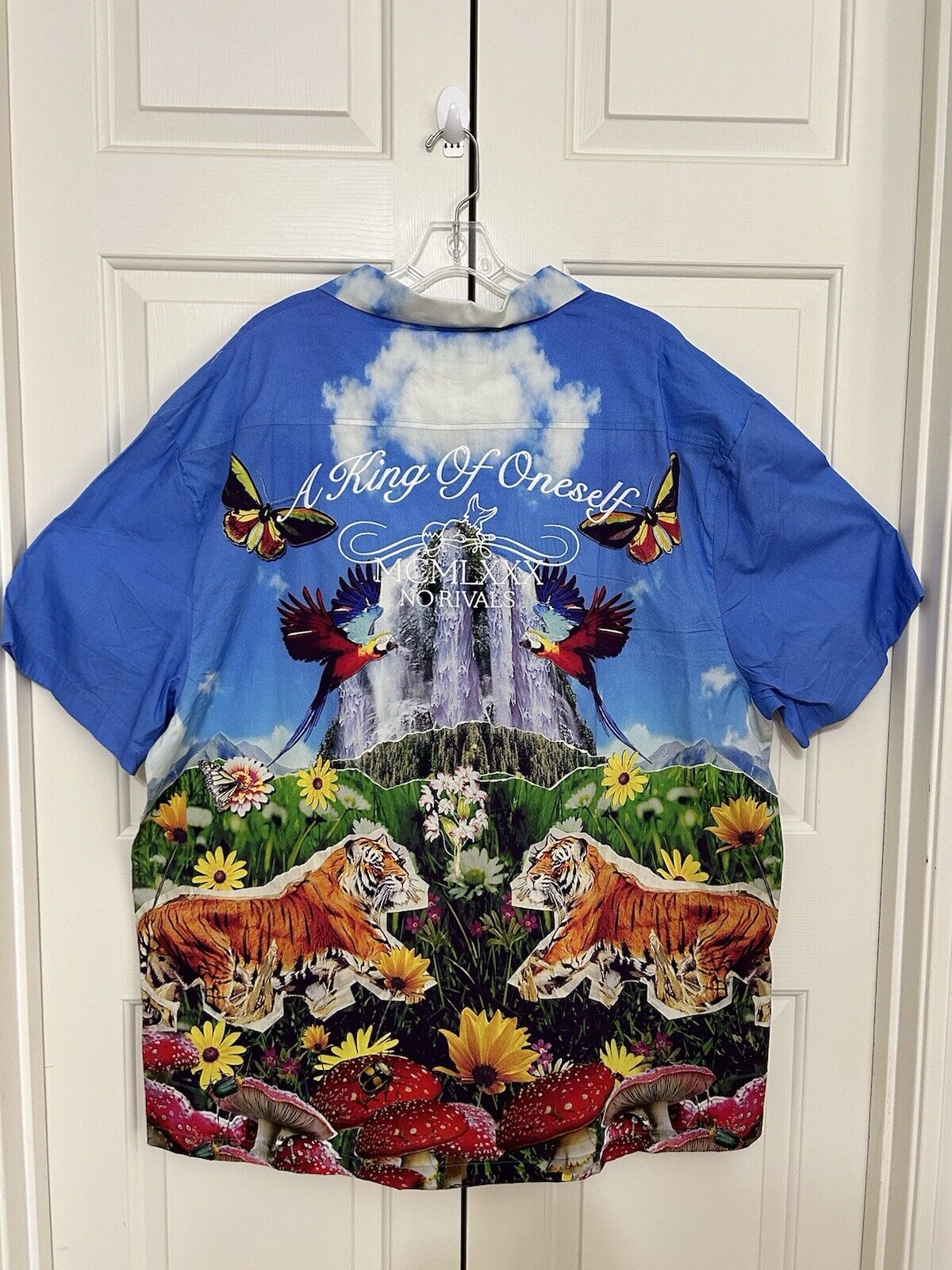 NWT Akoo size 4XL Blue orange birds eye short sleeve button up shirt mens 115
