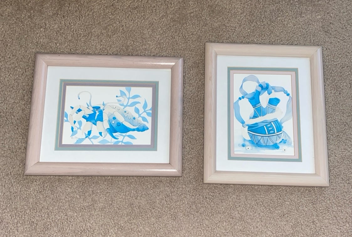 Southwestern Home Wall Decor Two Framed Art Prints of Hermit Crab and Vase