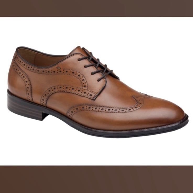 JOHNSTON & MURPHY MENS HENRICK WING TIP OXFORD FULL GRAIN LEATHER TAN