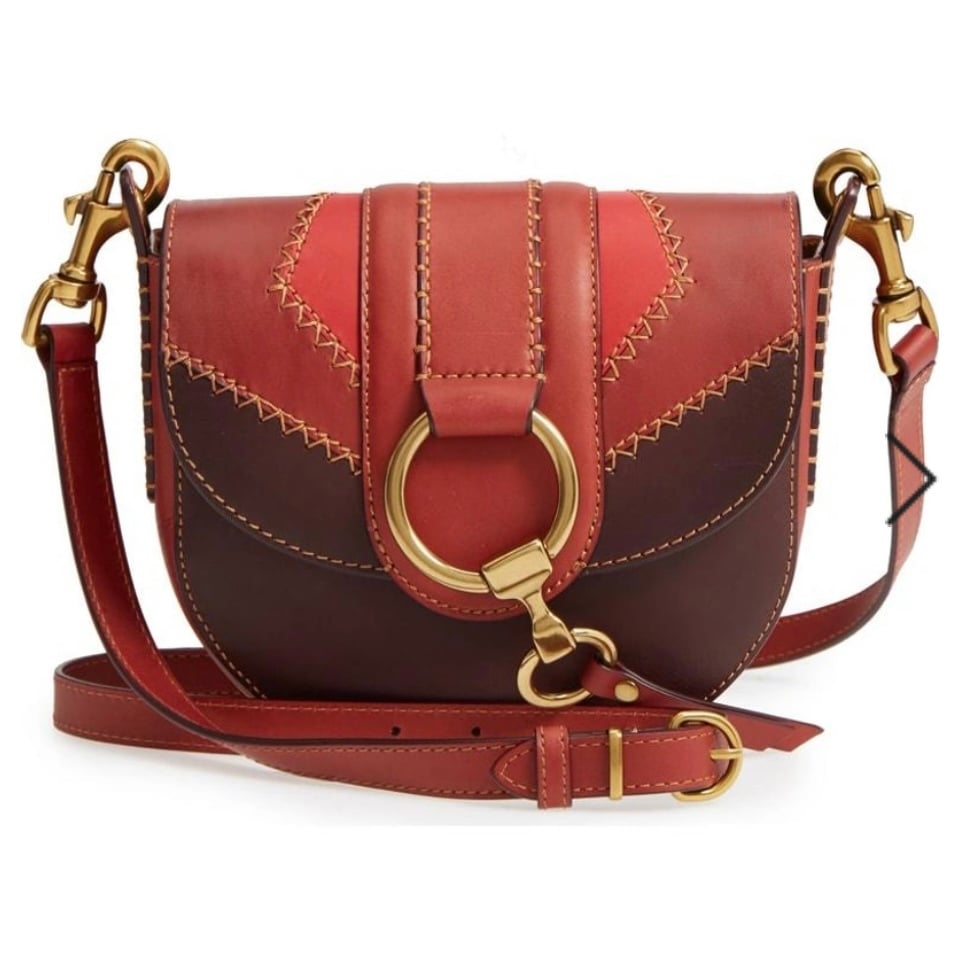FRYE Ilana Color Block Small Saddle Crossbody Bag Red Clay Leather Purse