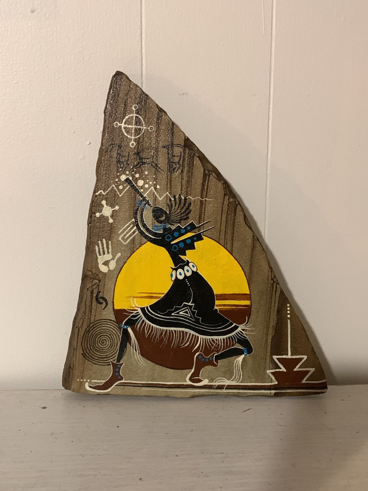 Native American Kokopelli female Handpainted Stone Art Handpainted 1905 Signed