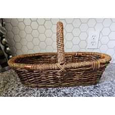 Vintage Oblong Wicker Twig Basket With Flat Bottom Rustic Farmhouse Decor 15 x6