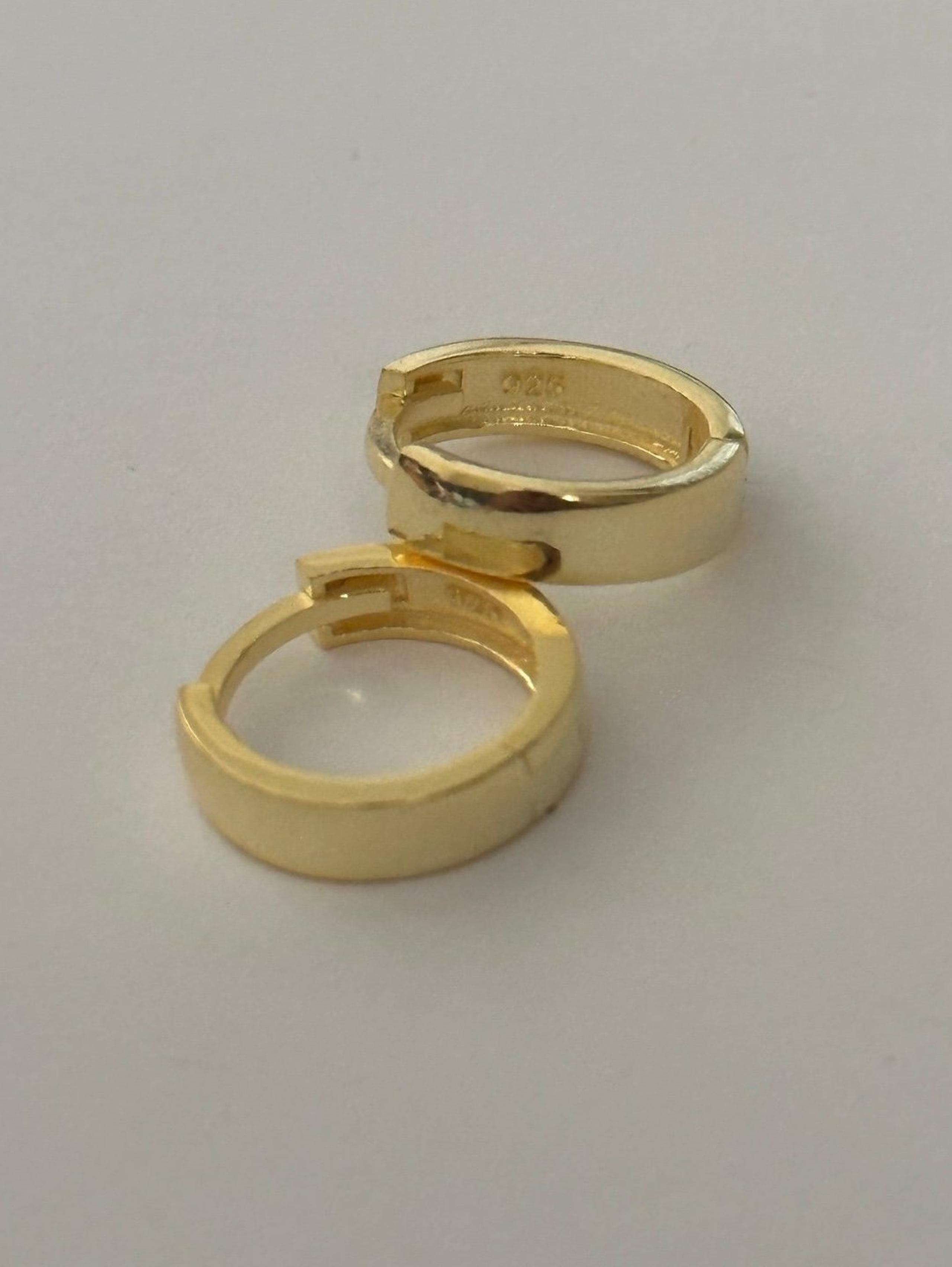 Unisex earrings 925 silver round hoops 18k yellow gold plated