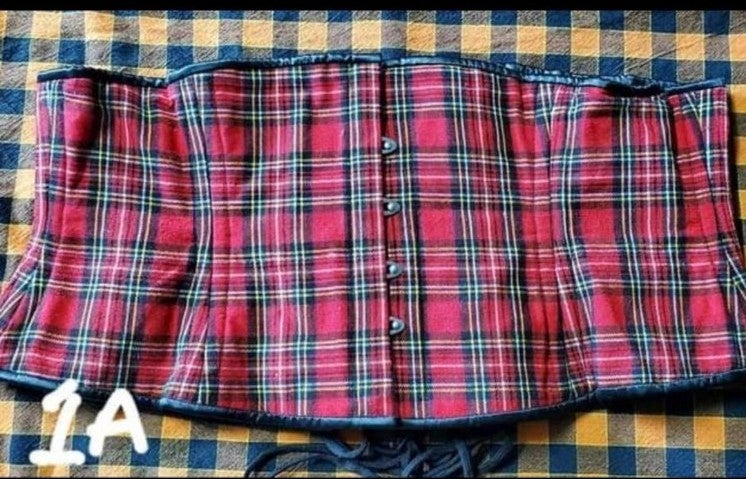 ORCHARD CORSET Red TARTAN PLAID Waist Training Steelboned Corset sz 36