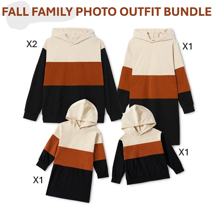 FAMILY BUNDLE Five Piece Family Matching Color Block Hoodie Outfits