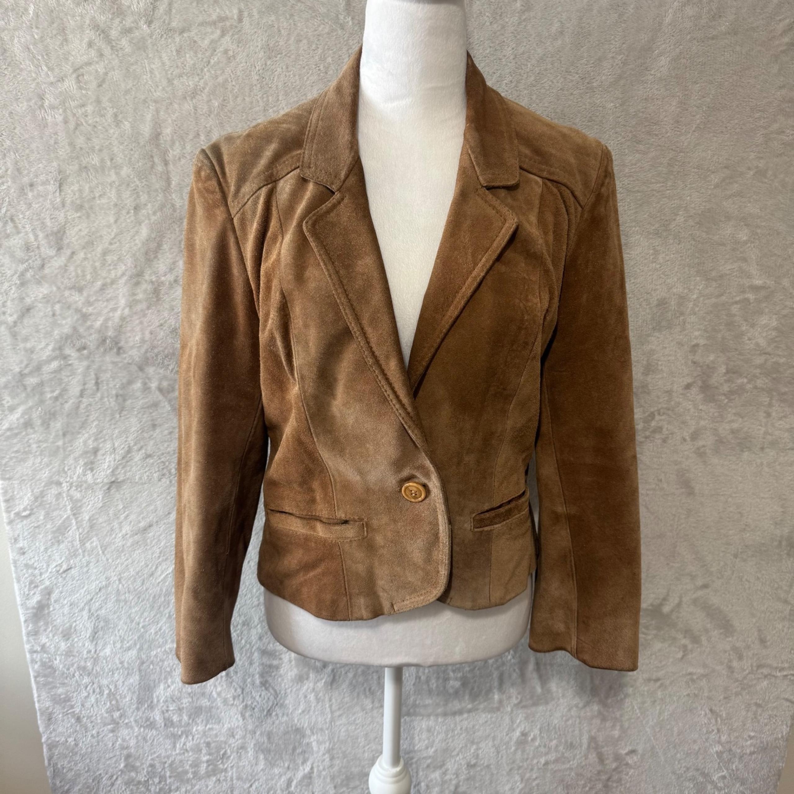 Vintage Winlit Women's Leather Suede Fitted Button Front Jacket S Tan Lined