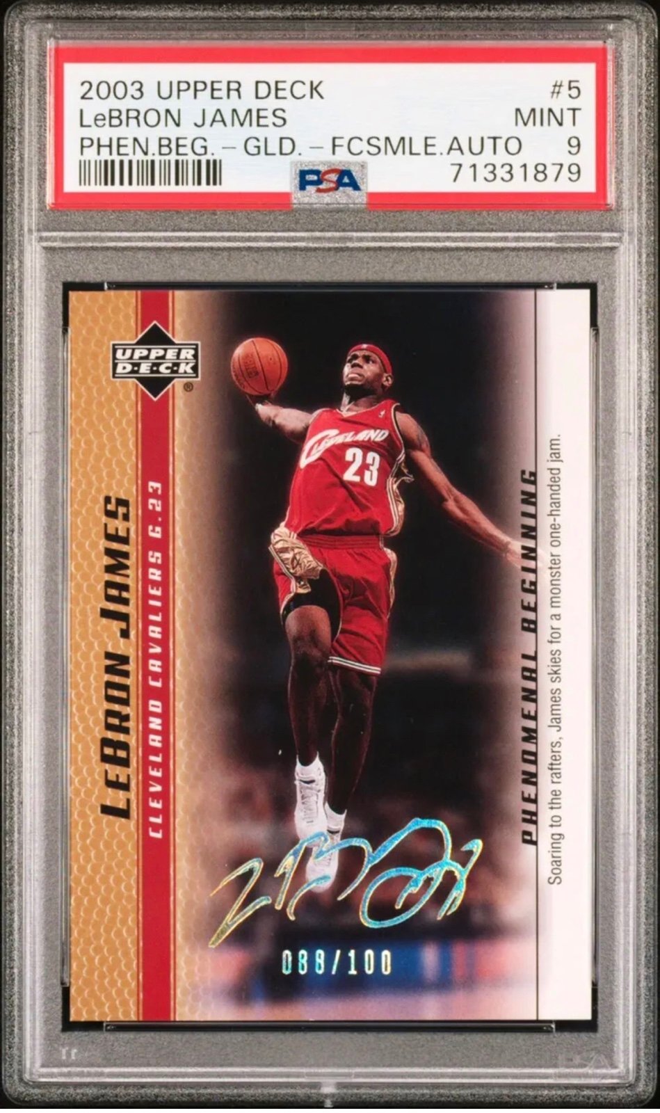 2003 Upper Deck Lebron James #/100 Phenomenal Beginning Gold #5 RC PSA 9 Mint