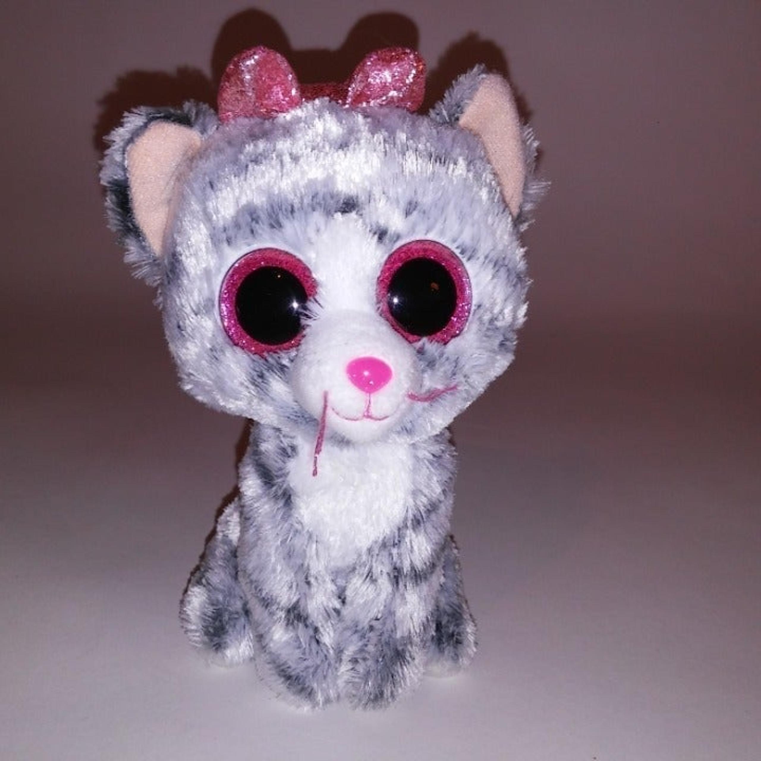 Ty Silk Beanie Boos Kiki the Cat Glitter Eyes Gray White Stuffed Animal Kids Toy