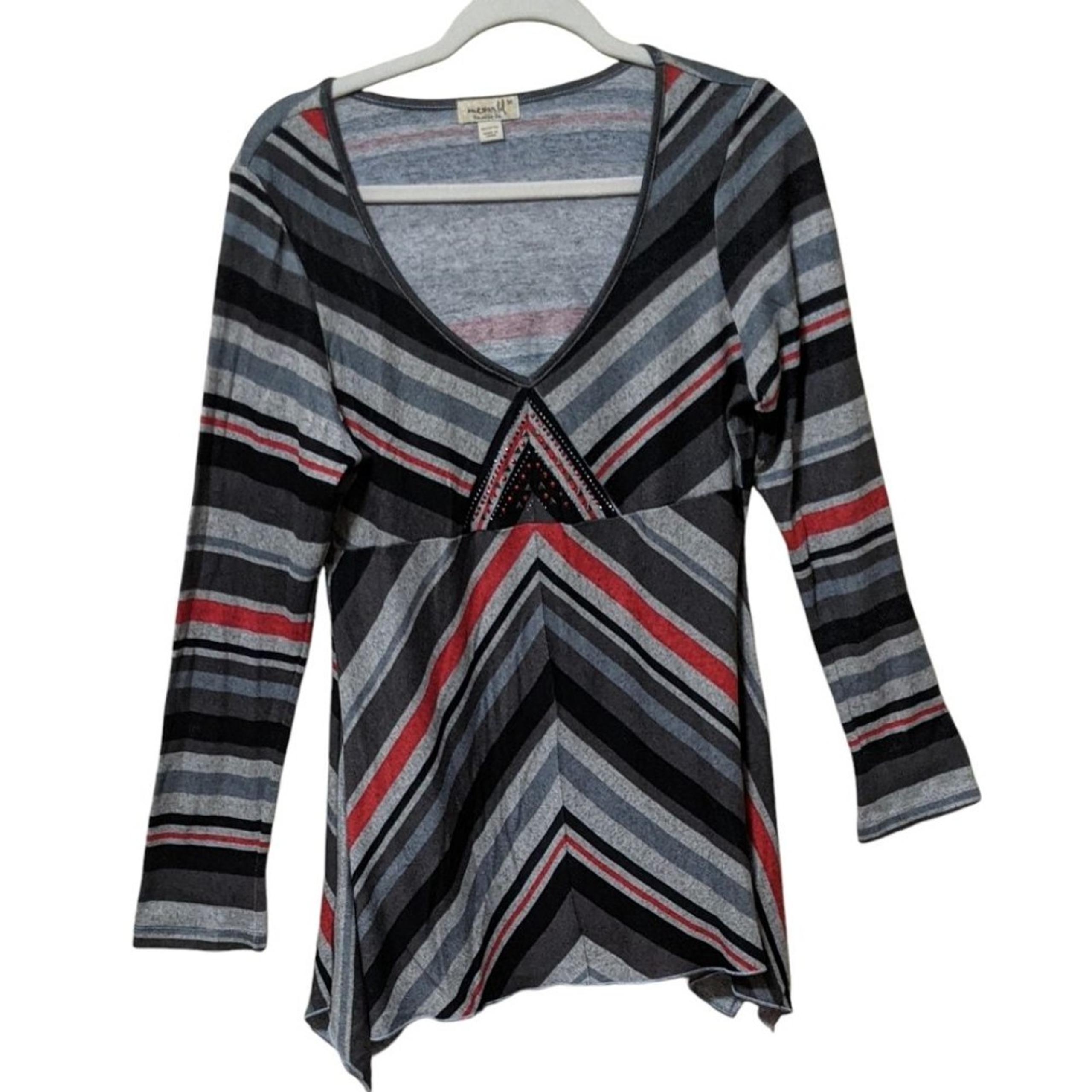 One World Melia Embellished beaded Striped Asymmetrical tunic top M