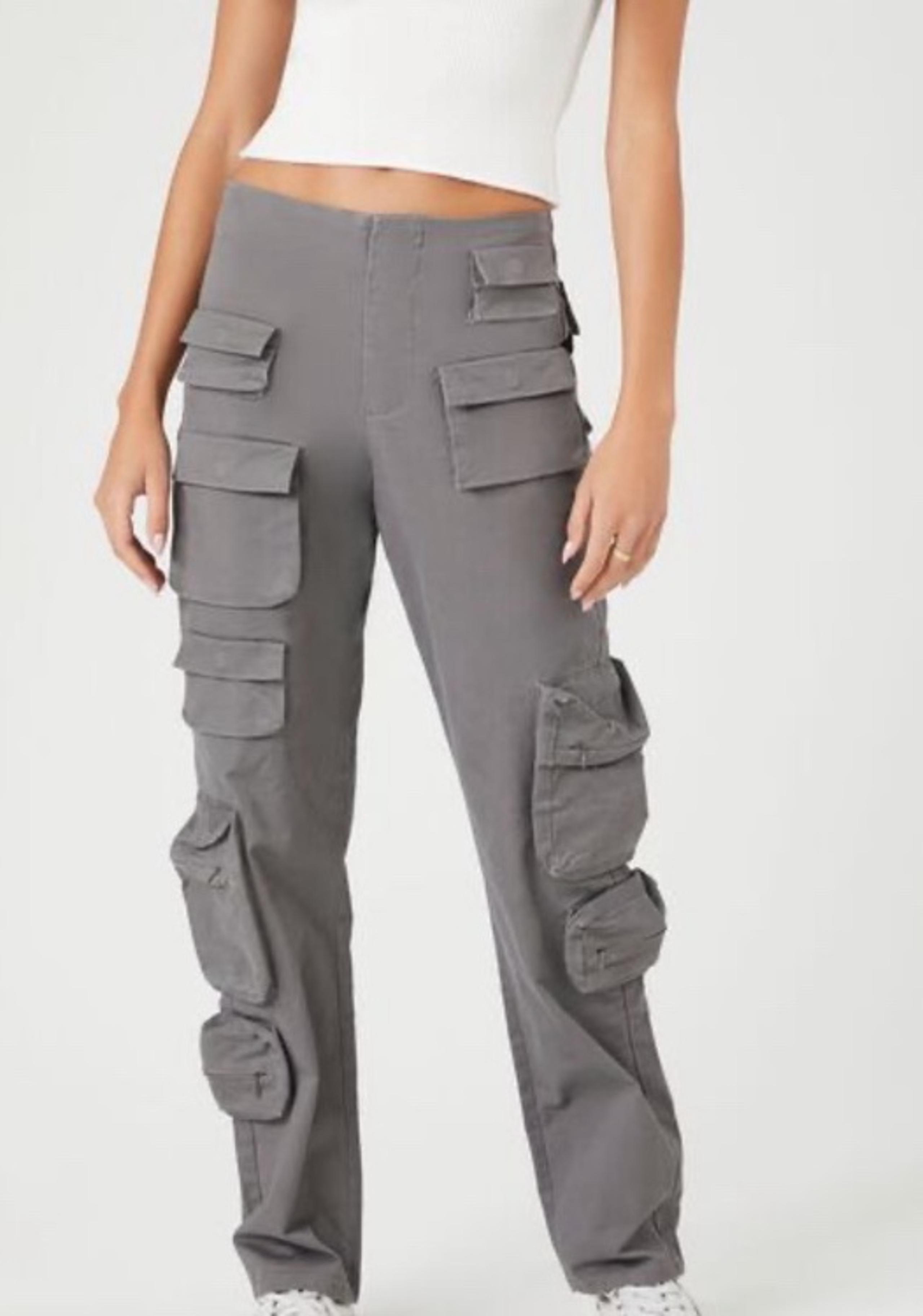 NWT Forever 21 Mid-Rise Straight-Leg Grey Cargo Pants  Size Small