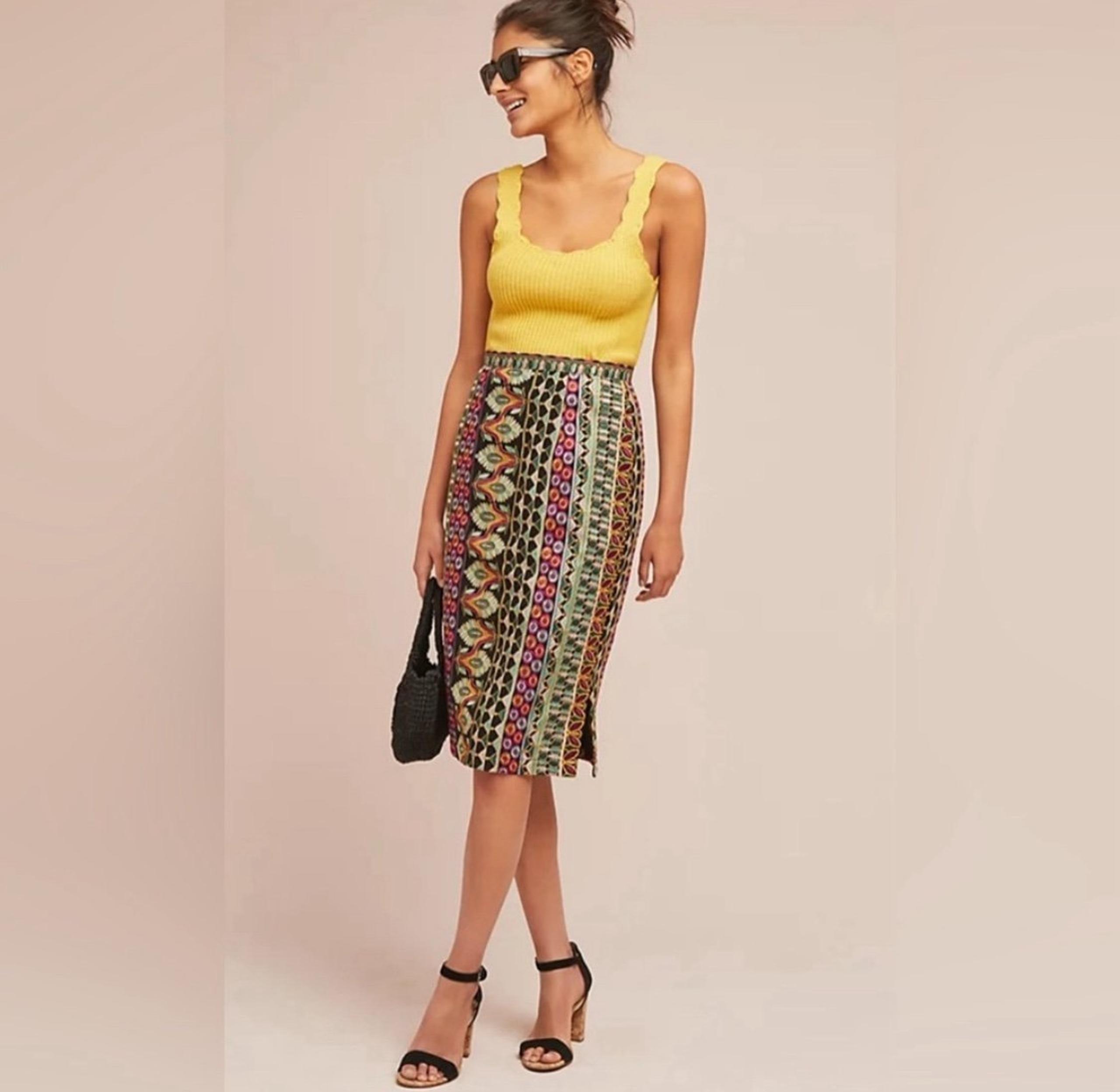 Anthropologie Vanessa Virginia Moroccan Nights Embroidered Pencil Skirt