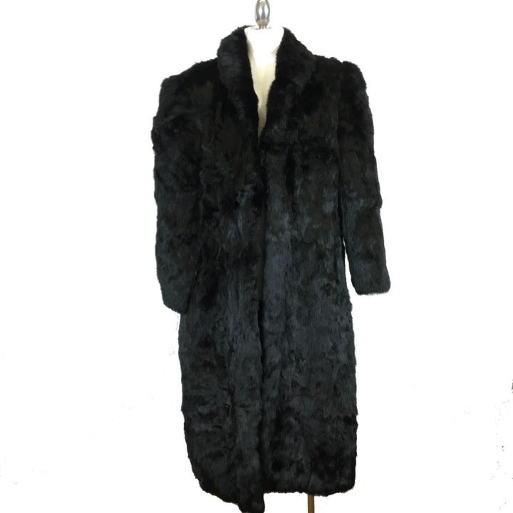 Niki 1980s Black Rabbit Fur Long Coat