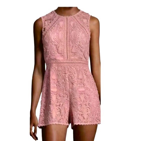 Alexis Makenna Embroidered Lace Pink Romper