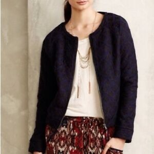 Moth By Anthropologie Womens XS Blue Wool Blend Full Zip Sweater Long Sleeves