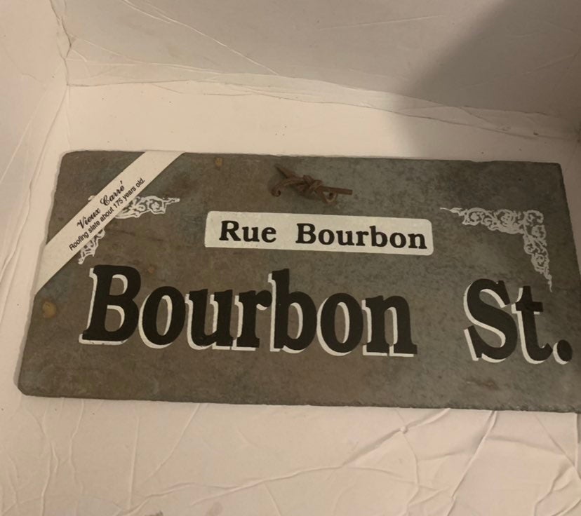 Vintage “Vieux Carre”Antique Old Roofing Slate Rue Bourbon St Sign
