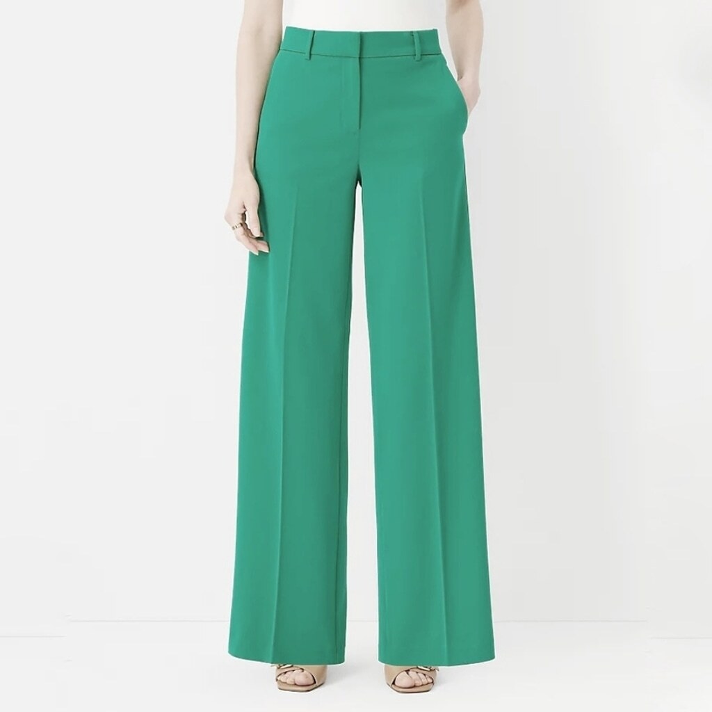 Ann Taylor The Wide-Leg Pant Green High Waisted Trouser Size 2 Petite New NWT
