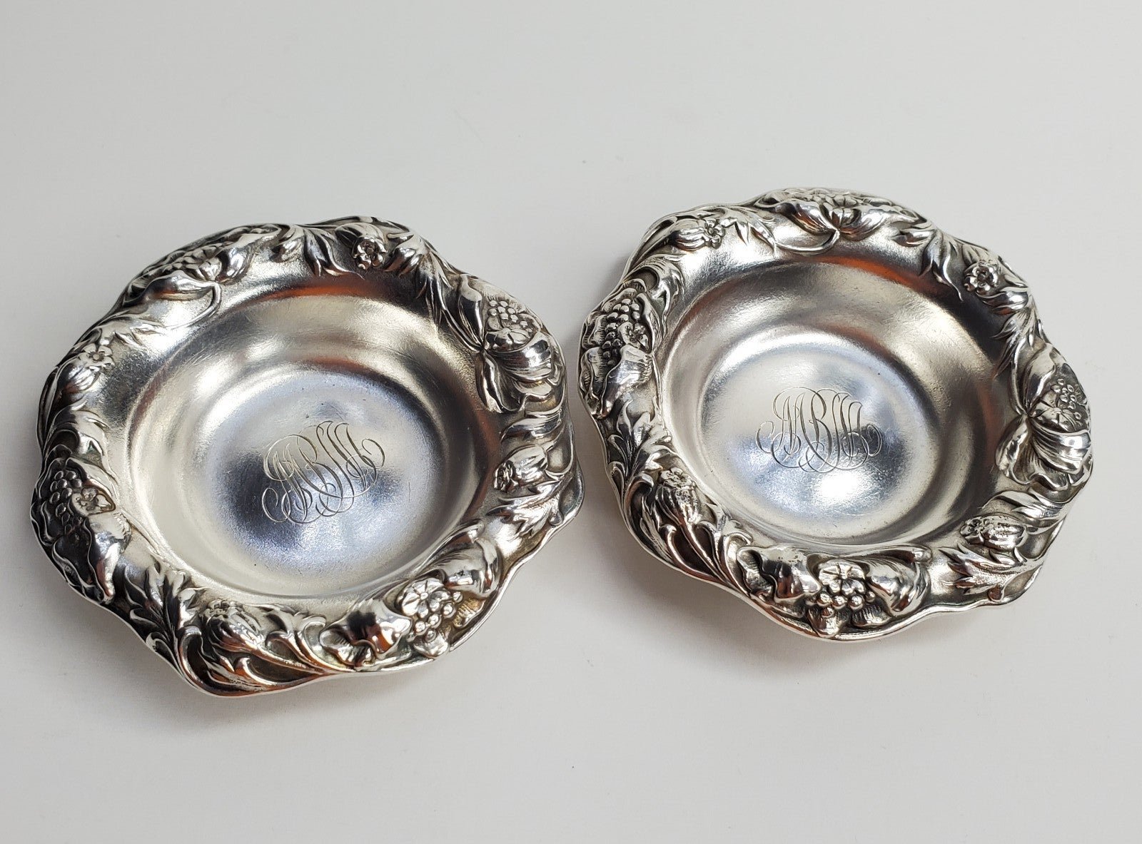 Pair Dominick & Haff Blossom Sterling Silver Nut Dishes circa 1905