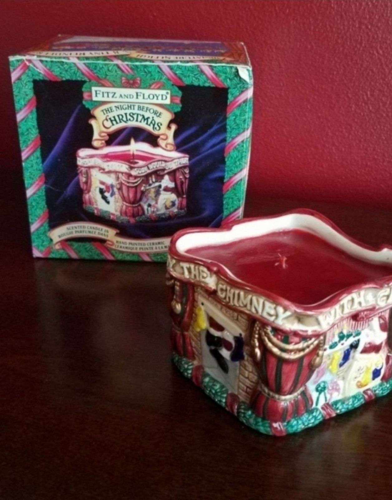 VTG Fitz & Floyd The Night Before Christmas Scented Candle Hand Painted Ceramic