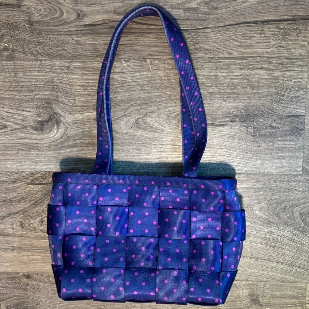 Harvey’s Original Seatbelt Purple and Pink Polka Dot Shoulder Bag