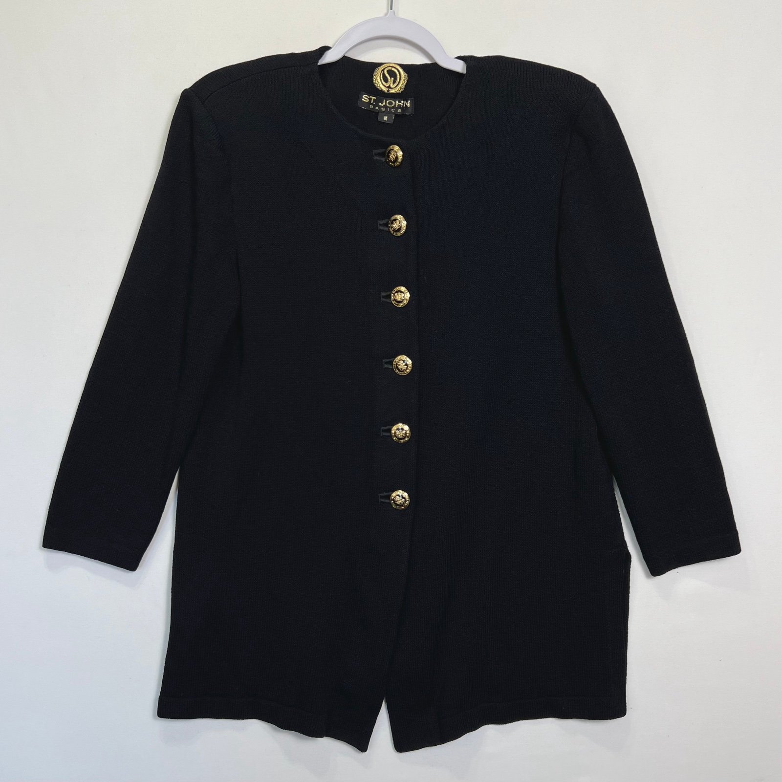 St Johns Santana Knit Longline Button Front Cardigan Jacket Black Gold sz Med