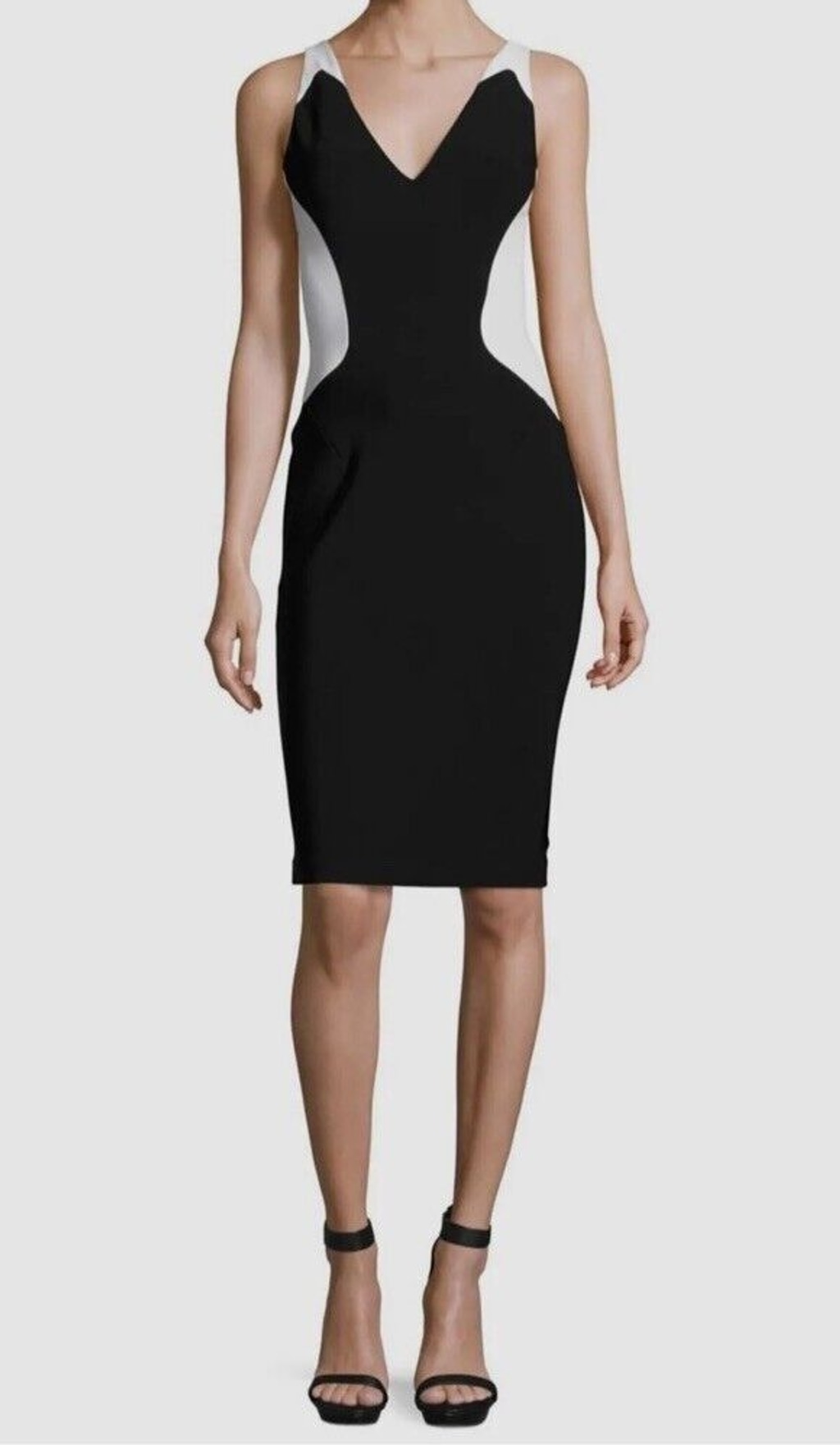 2000 MUGLER Cady Color-block Dress Women’s Medium White Black Sleeveless Midi