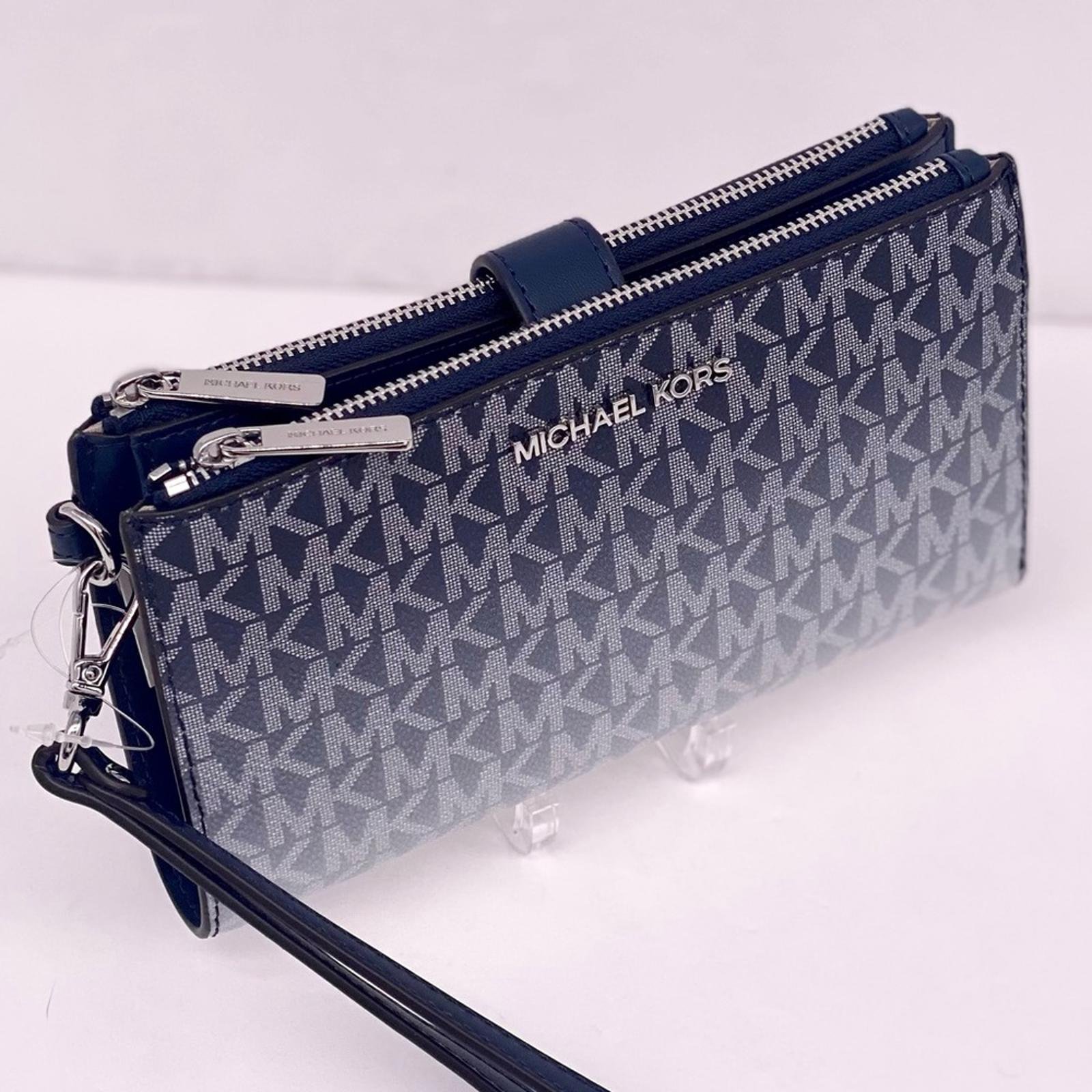 Michael Kors Jet Set travel Ombre double zip wristlet wallet Navy