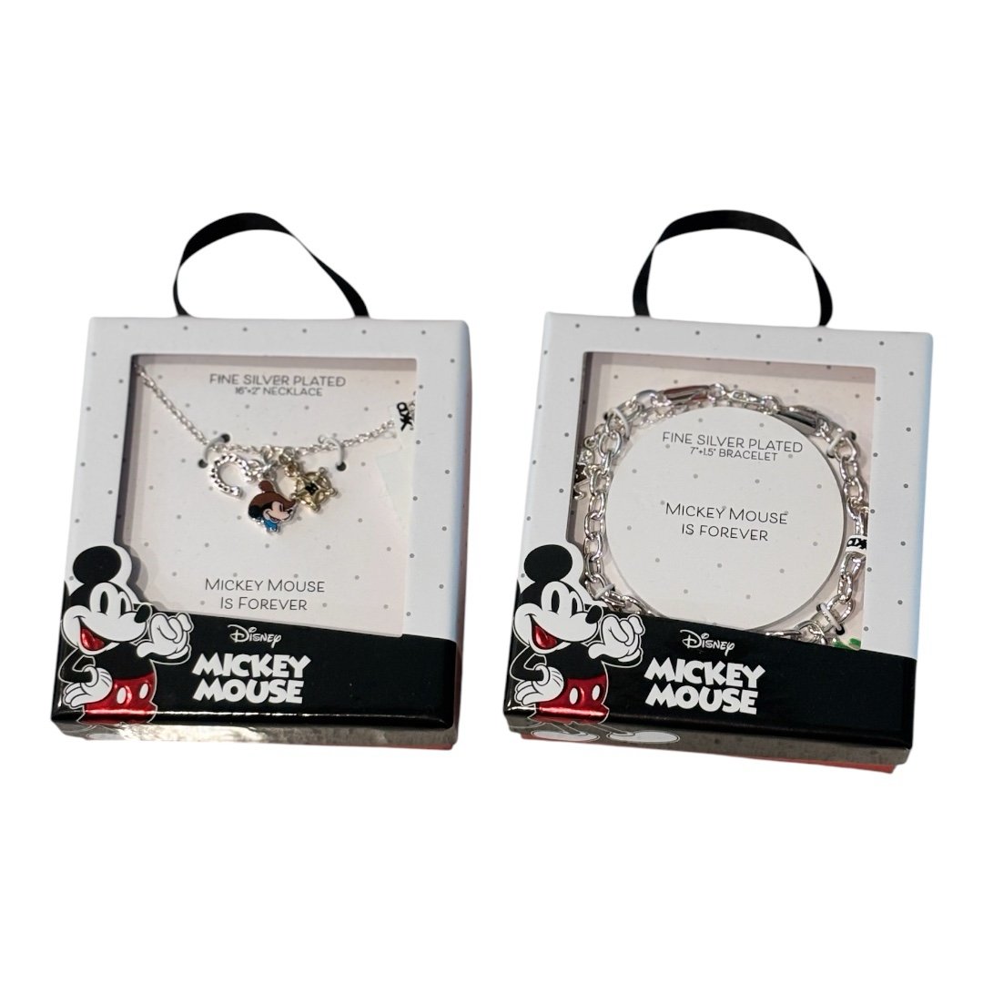 Disney’s Mickey Mouse Silver Plated Necklace and Bracelet set