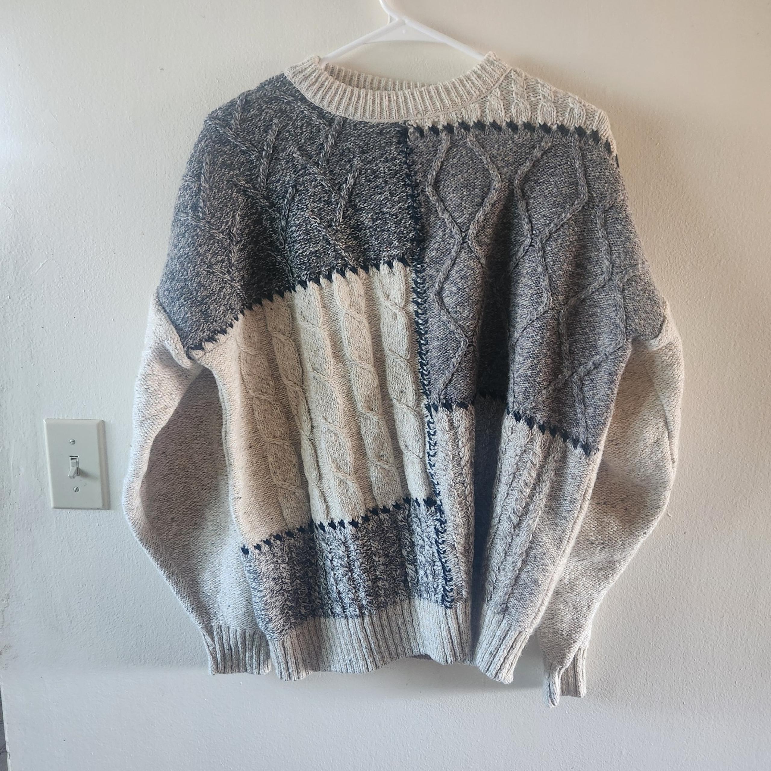 SweaterVintage Old Glory Textured Sweater Sz L Geometric Grey/Beige Made In USA