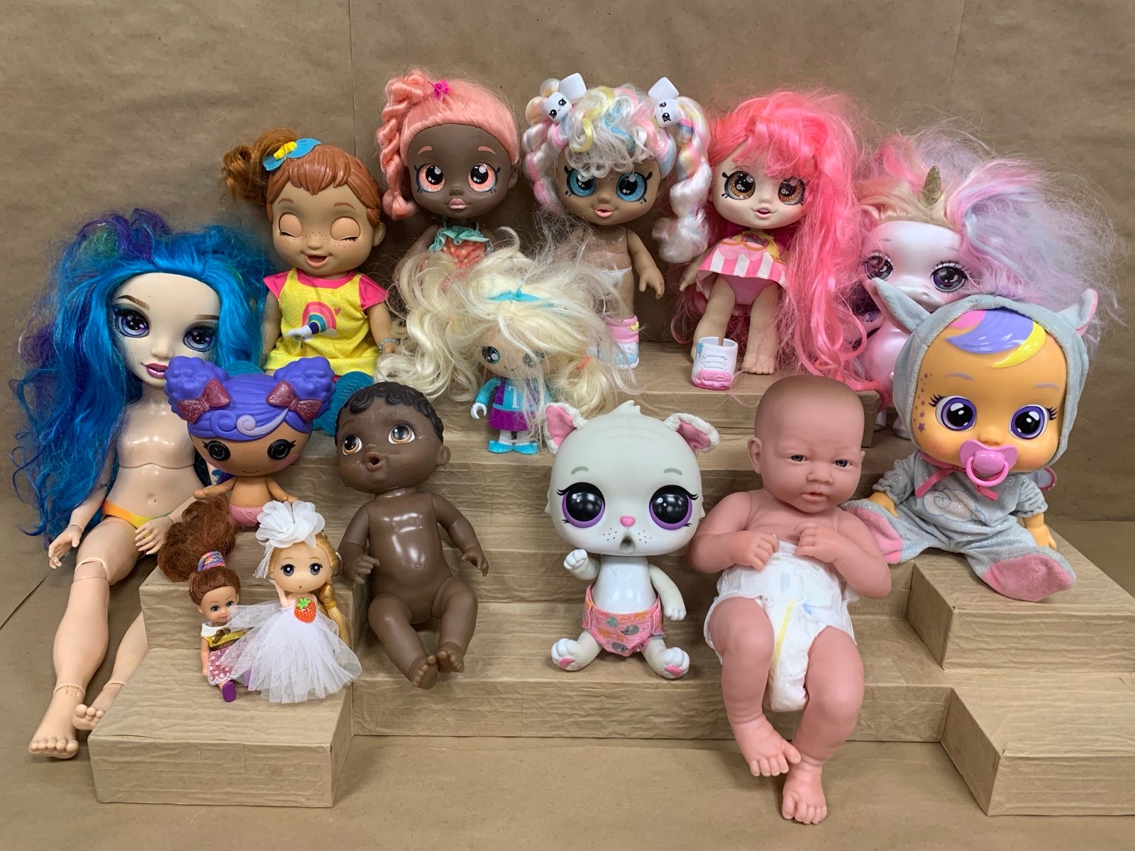 14pc Mixed Doll Lot Berenguer Baby Alive MGA Moose Lalaloopsy Fashion Play Dolls