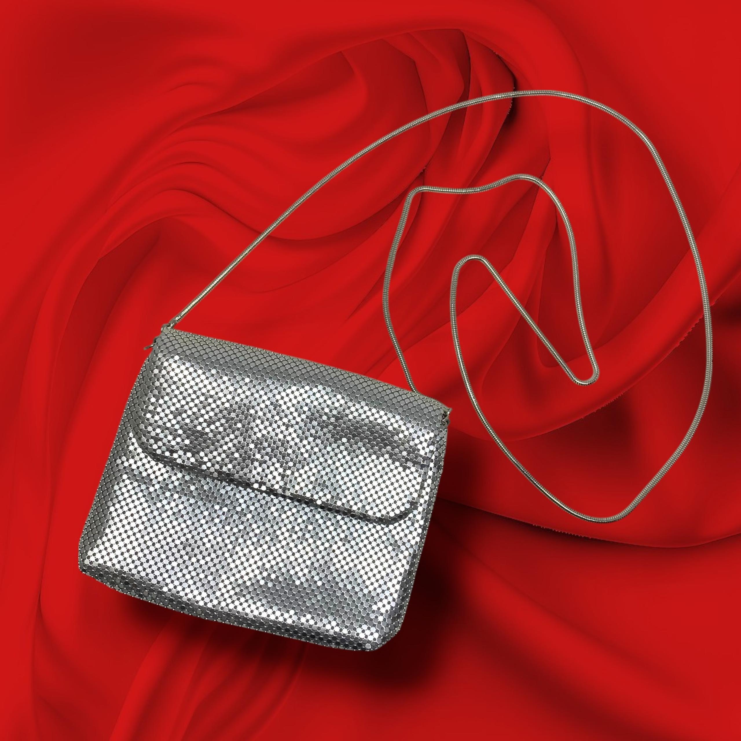 Vtg Y2K Valerie Stevens Tiny Silver Mesh Metal Crossbody Bag Purse Serpentine