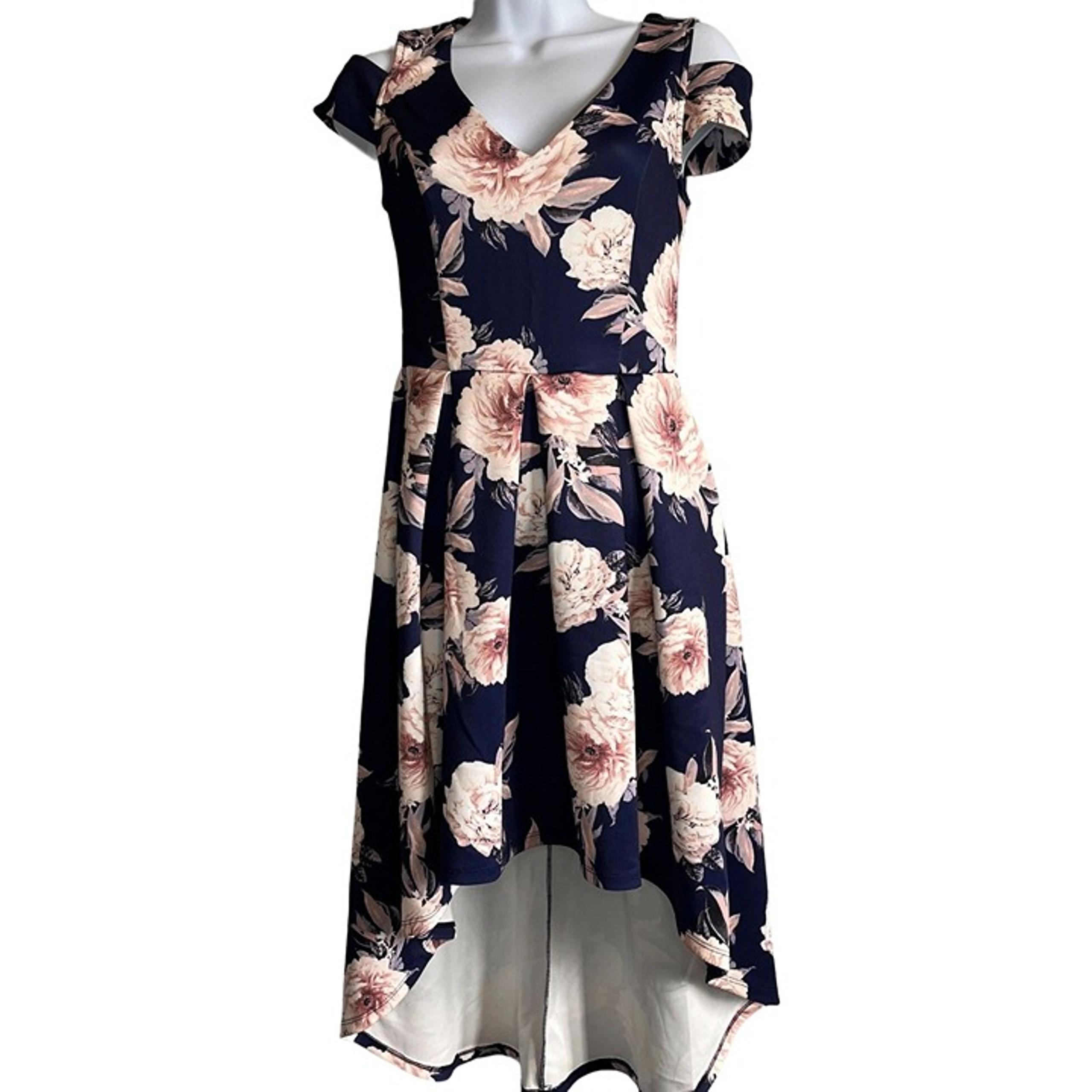 Charlotte Russe Womens Navy Blue Floral Off Shoulder Hi Lo Dress Size Small