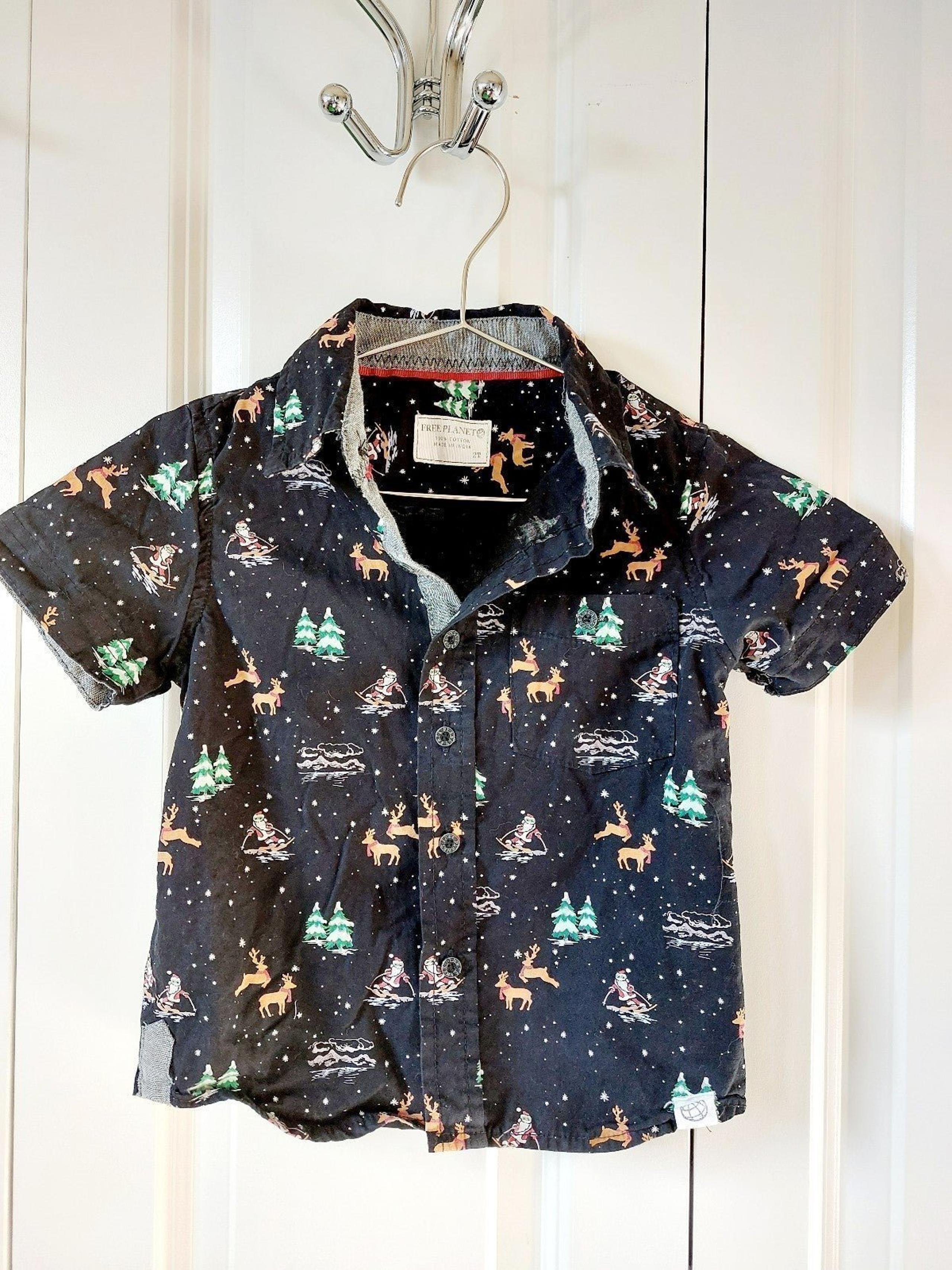 Skiing Santa Reindeer Christmas Trees Black Hawaiian Shirt Free Planet size 2T