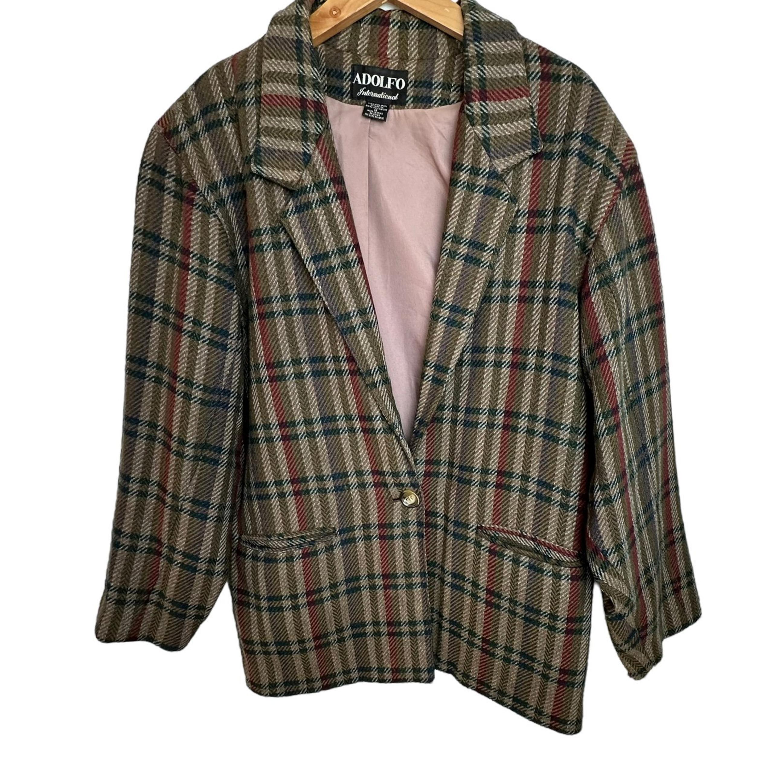 Vintage Adolfo International 12 trendy plaid multicolor blazer w/ shoulder pads