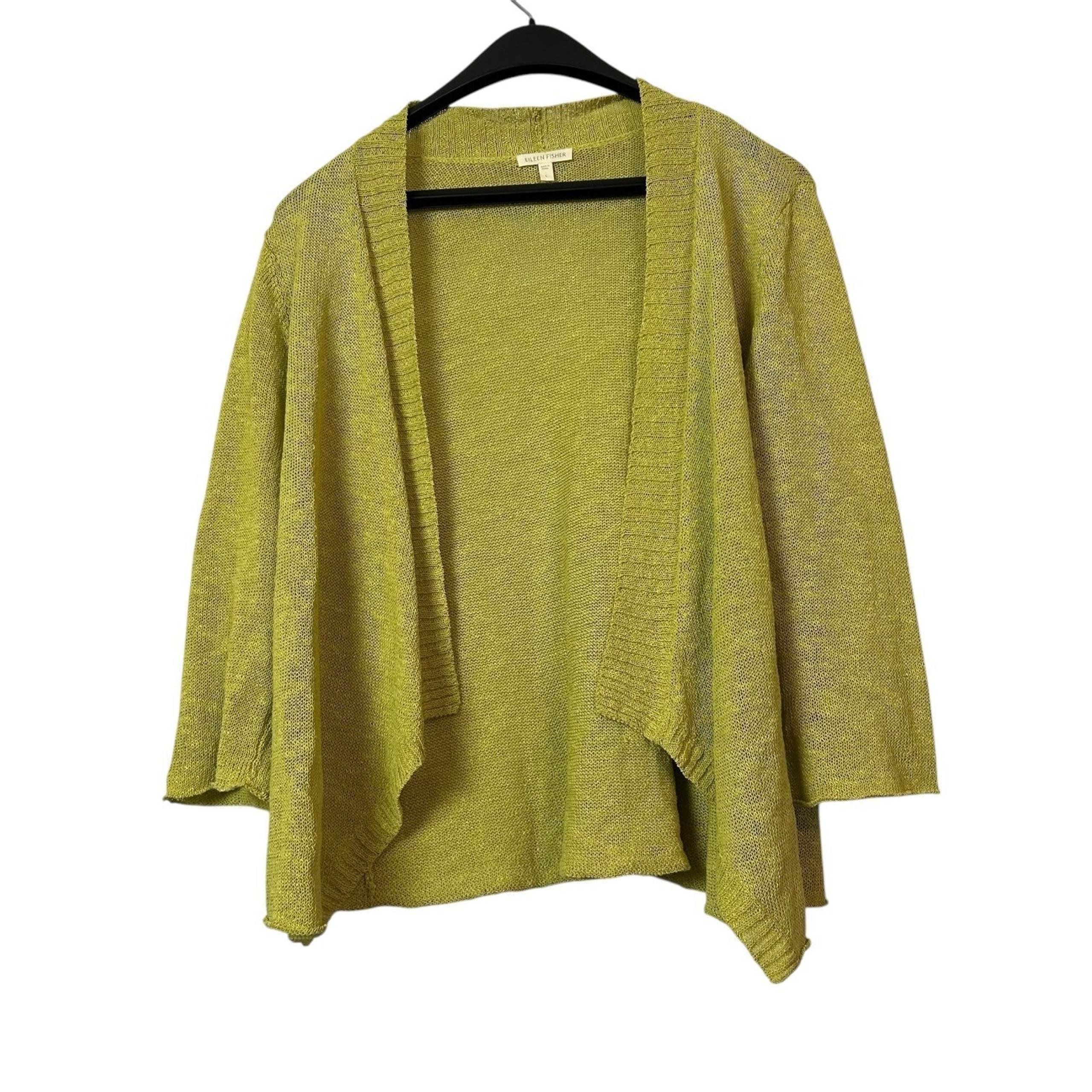 Eileen Fisher linen Blend Open drape front 3/4 Sleeve Size L