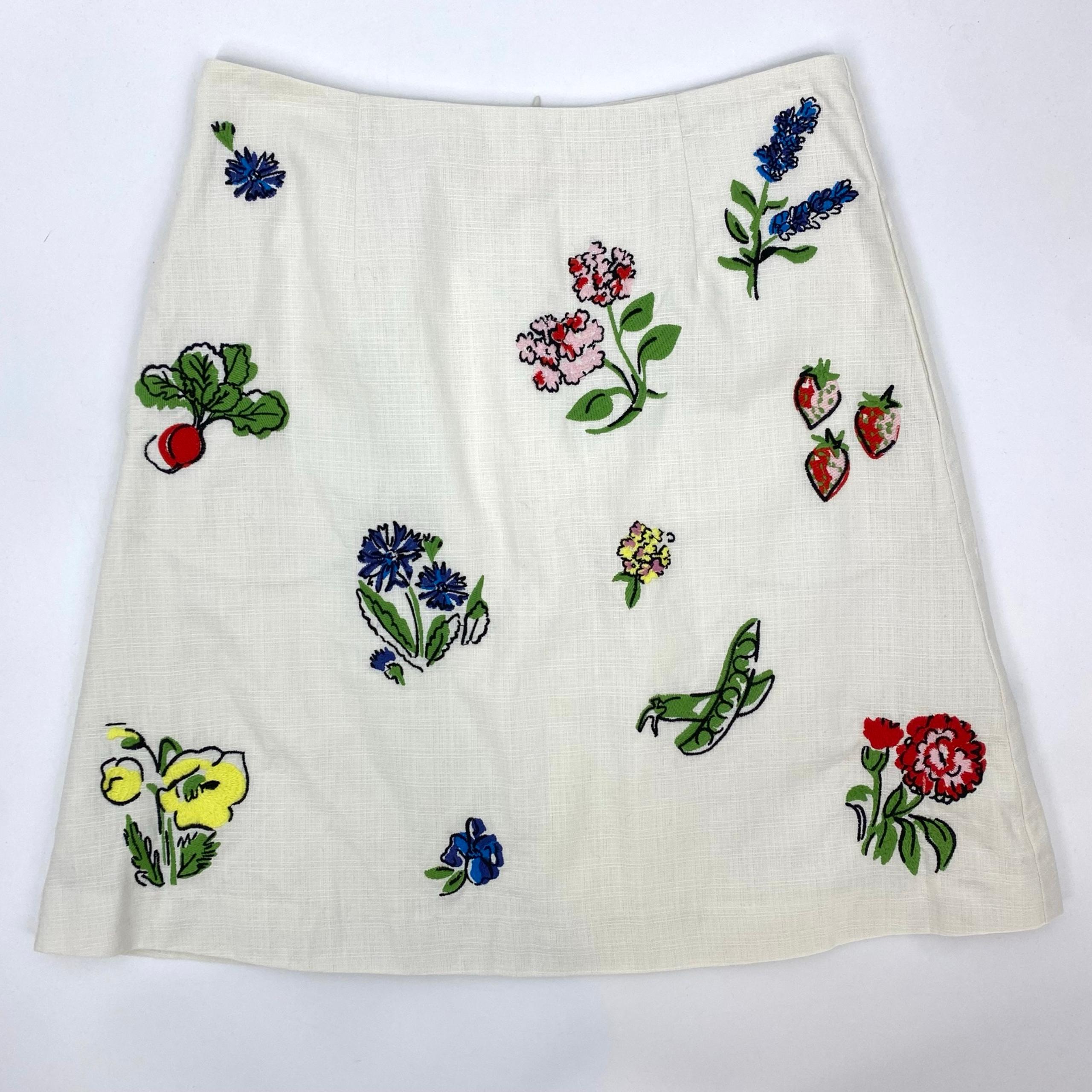 Boden 6 Fruity Embroidered A Line Skirt White Floral