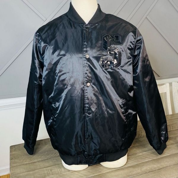Starter Satin Black Varsity Button Up Men's Jacket Size XL