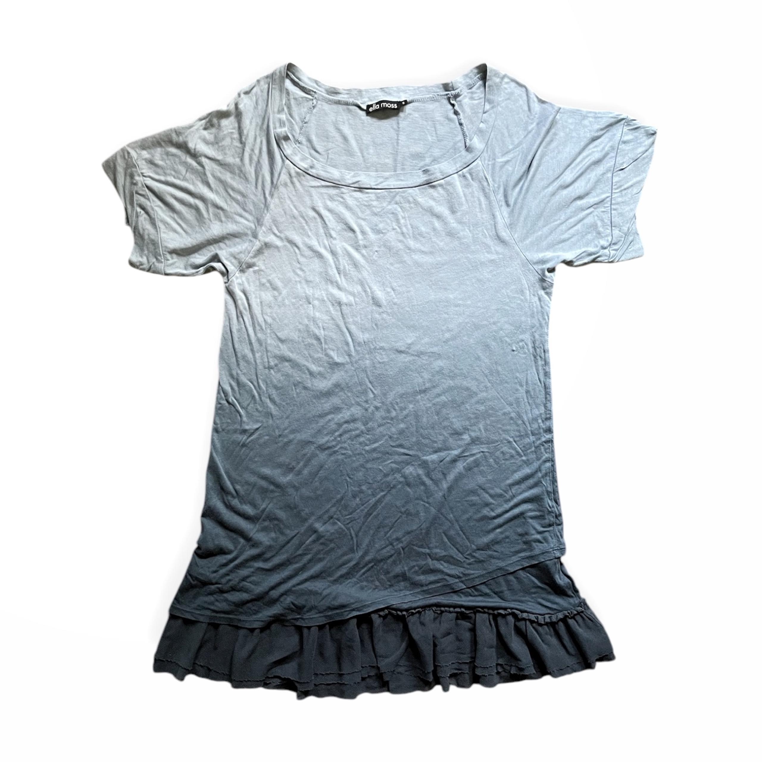 Ella Moss Blue Ombre Mesh Ruffle Trim Dress Pima Cotton/Modal, Sz Small