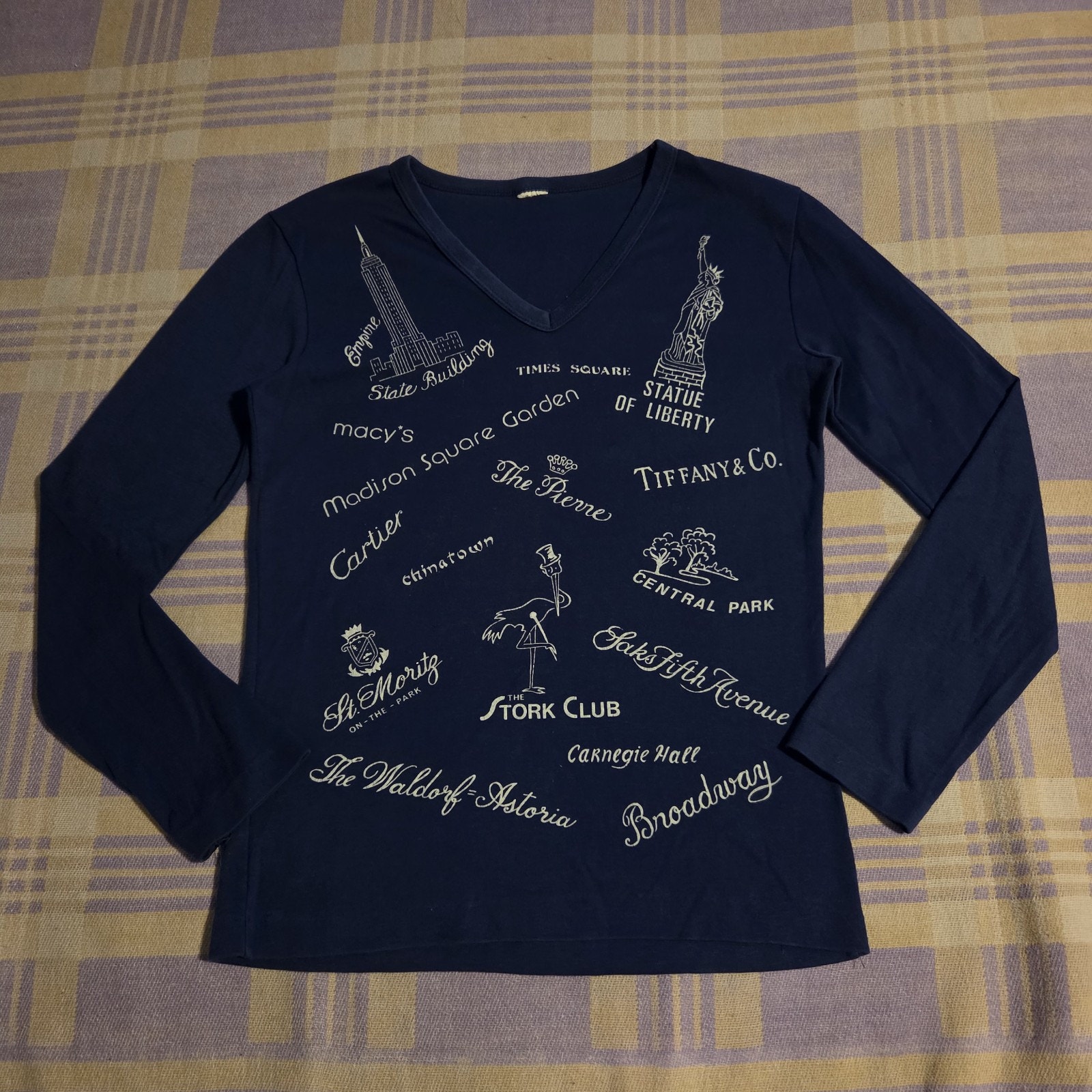 Vtg New York NYC Souvenir T Shirt Tiffany Co Cartier Saks Fifth Chinatown 70s