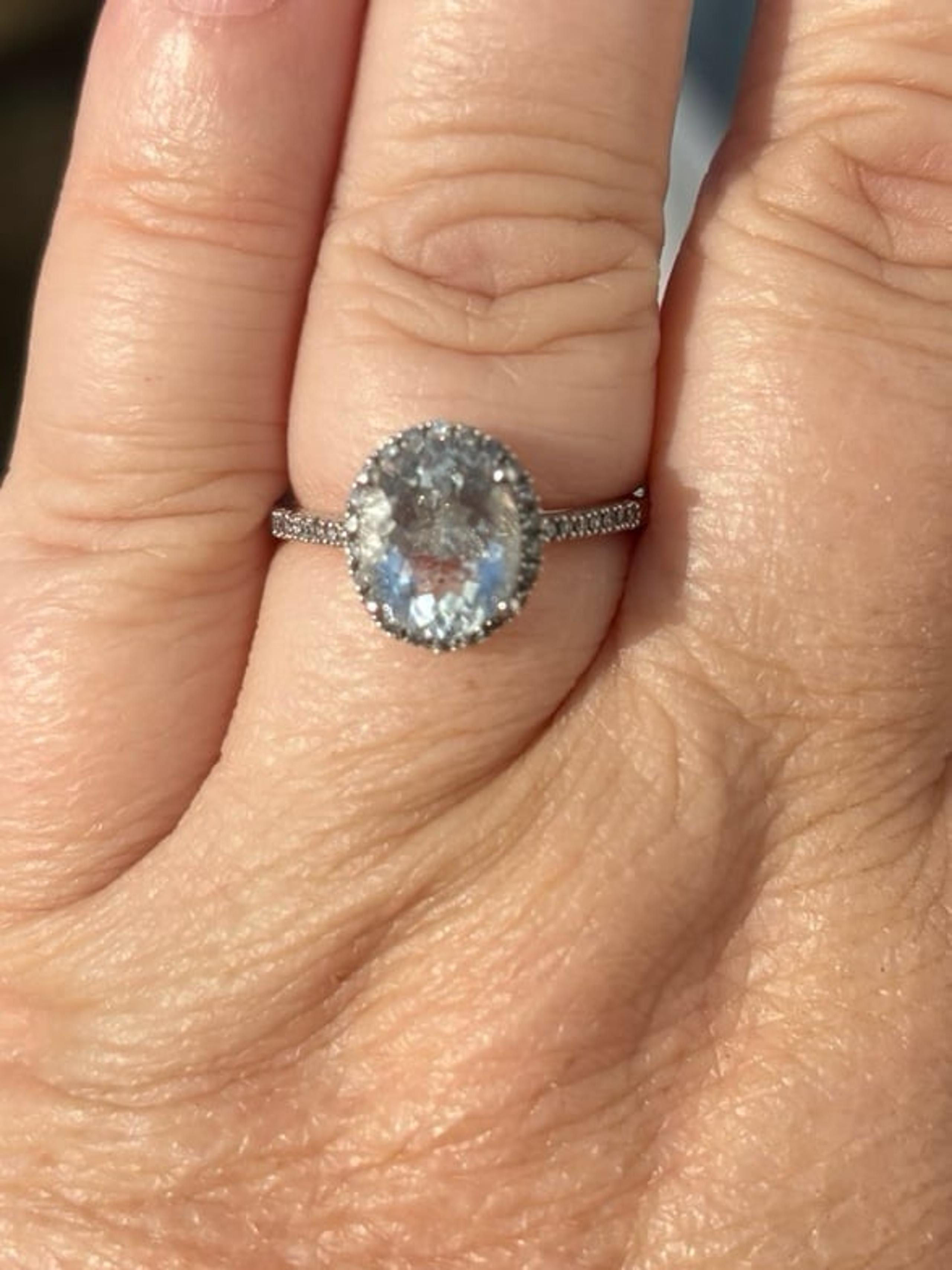 Aquamarine Diamond Halo White Gold Ring