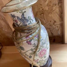 Vintage 1940s Hand Painted Asian Lamp